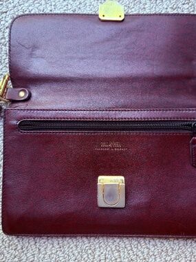 Vintage GOLDPFEIL Oxblood Leather Wristlet Clutch – Handmade Germany